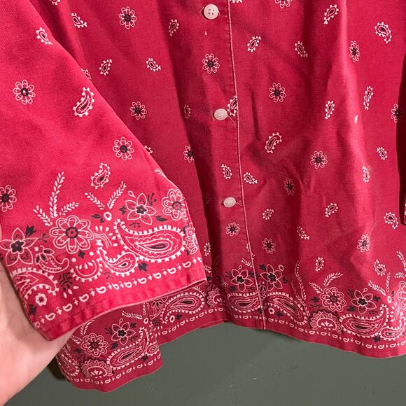 Casey Max Red Paisley Floral Print Cotton Shirt Size Large Western Style - Picture 4 of 5